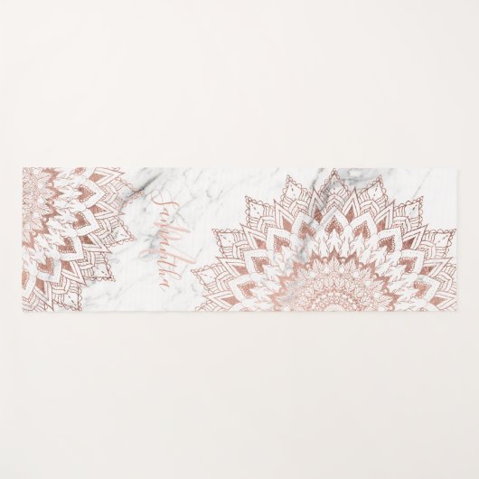 Zwart wit marmer roos goudboho mandala monogram yogamat (Voorkant (horizontaal))
