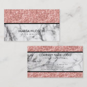 Zwart Wit Marmer Roze Rose Glitter Visitekaartje (Voorkant / Achterkant)