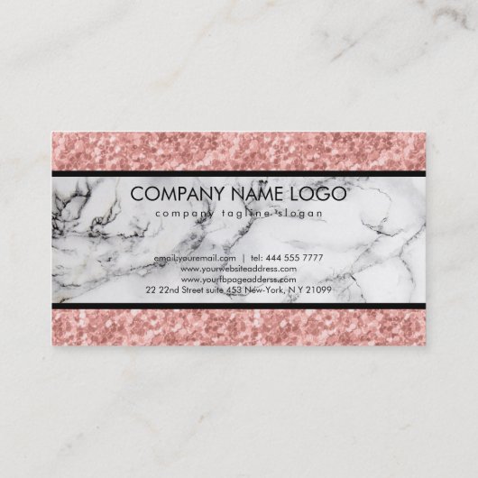 Zwart Wit Marmer Roze Rose Glitter Visitekaartje (Achterkant)