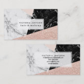 Zwart wit marmer roze roze roze roodbruin glitter visitekaartje (Voorkant / Achterkant)