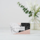 Zwart wit marmer roze roze roze roodbruin glitter visitekaartje (Staand voorkant)