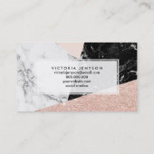 Zwart wit marmer roze roze roze roodbruin glitter visitekaartje (Achterkant)