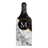 Zwart wit marmer snijbord met jouw brief snijplank (Voorkant)