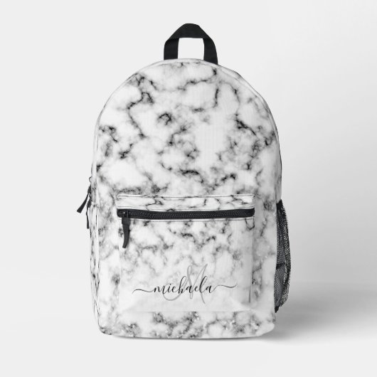 Zwart wit marmer sparkle bling Monogram Bedrukte Rugzak (Voorkant)