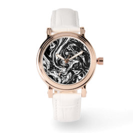 Zwart & wit marmer stijl en roze goud horloge
