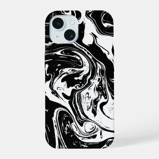 Zwart-wit marmer stijl iPhone 15 Case (Achterkant)