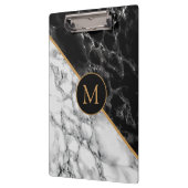 Zwart wit marmer Stone Modern Monogram Klembord (Links)
