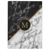Zwart wit marmer Stone Modern Monogram Klembord (Achterkant)