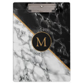 Zwart wit marmer Stone Modern Monogram Klembord (Voorkant)