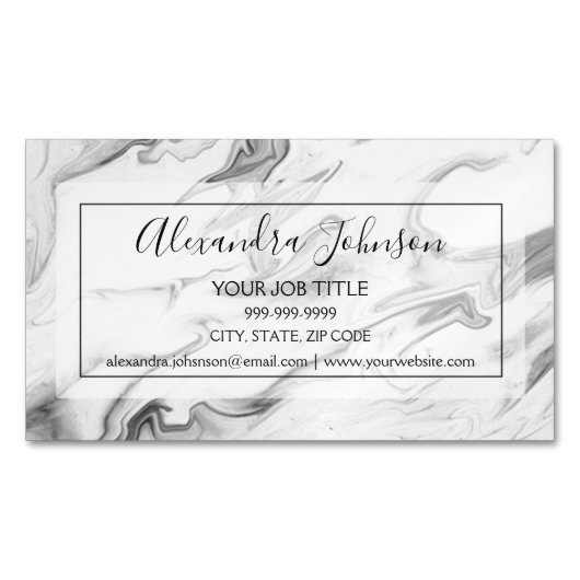 Zwart-wit, marmer Stone Professional modern Magnetisch Visitekaartje (Voorkant)