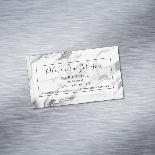 Zwart-wit, marmer Stone Professional modern Magnetisch Visitekaartje (Voorbeeld)