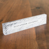 Zwart-wit marmer trendy modern naambordje (Zijkant)