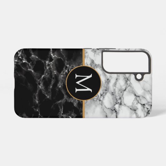 Zwart Wit Marmer Uw Letter Samsung Galaxy Hoesje (Achterkant horizontaal)
