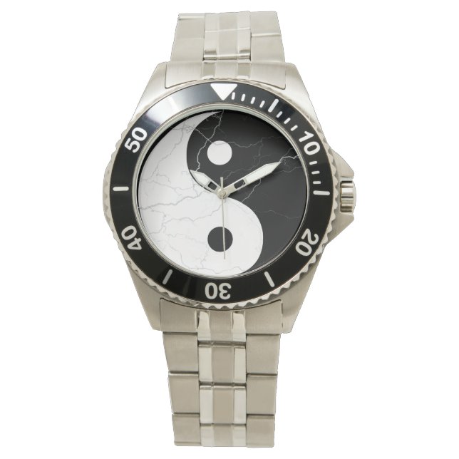 Zwart-wit Marmer Yin Yang Horloge (Voorkant)