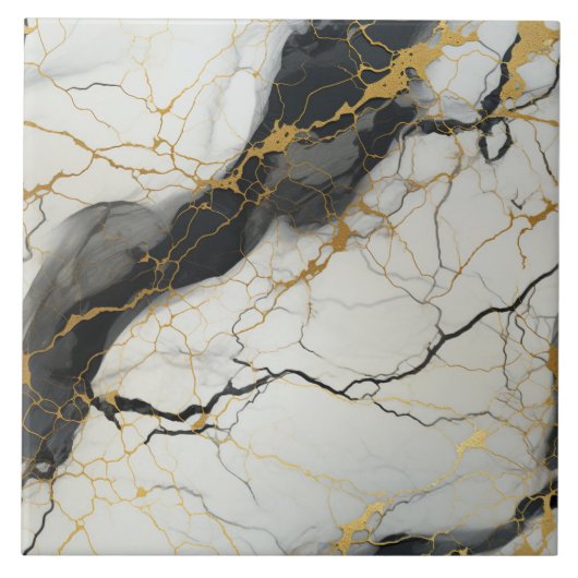 Zwart-wit marmeren achtergrond met goud tegeltje (Voorkant)
