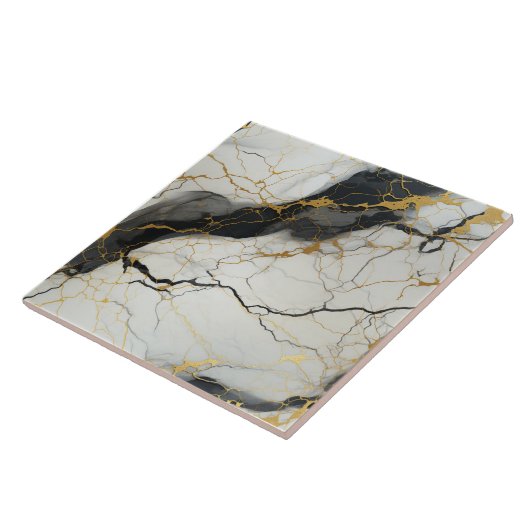 Zwart-wit marmeren achtergrond met goud tegeltje (Zijkant)