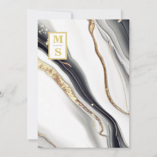 *~ ZWART WIT Marmeren Agaat AR66 RSVP QR Bruiloft Kaart