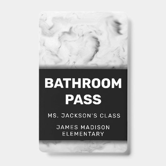 Zwart-wit marmeren badkamer Back To School bord Badge (Voorzijde)