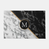 Zwart Wit Marmeren Deurmat met Custom Letter (Voorkant)