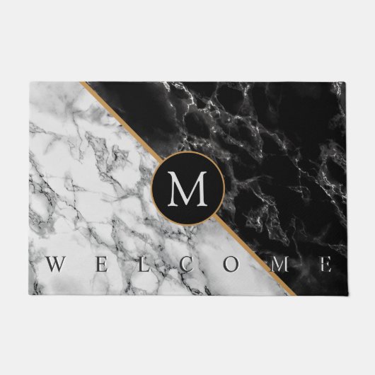 Zwart Wit Marmeren Deurmat met Custom Letter (Voorkant)