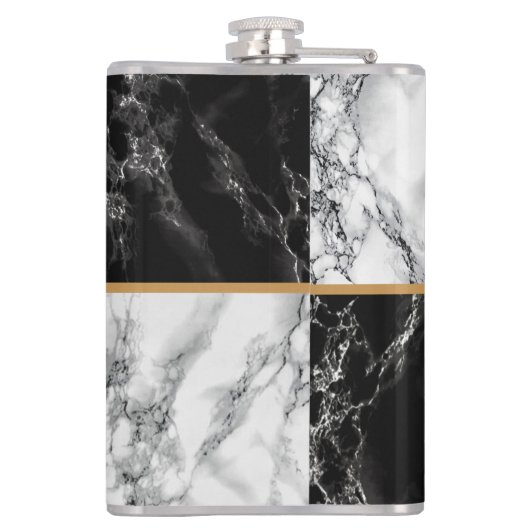 Zwart wit marmeren fles gepersonaliseerd uw brief heupfles (Achterkant)