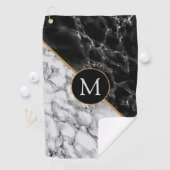 Zwart-wit marmeren golfhanddoek Custom Letter (Insitu)