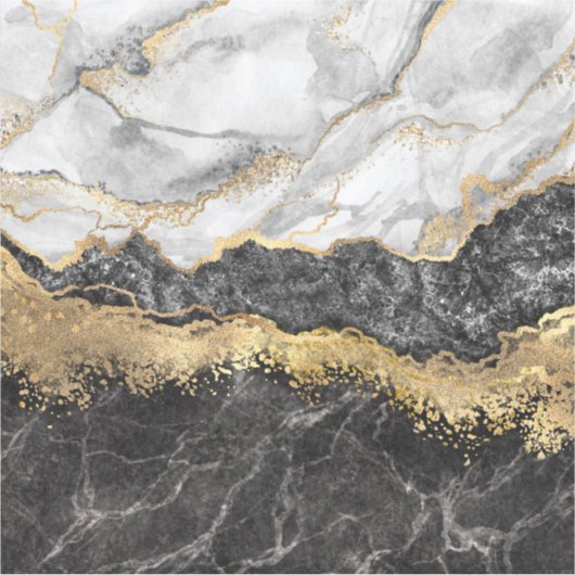 Zwart-wit Marmeren Gouden Folie Monogram Sticker (Voorkant)