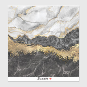 Zwart-wit Marmeren Gouden Folie Monogram Sticker