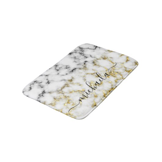 Zwart-wit marmeren gouden sprankeling Aangepaste n Badmat (Gekanteld)