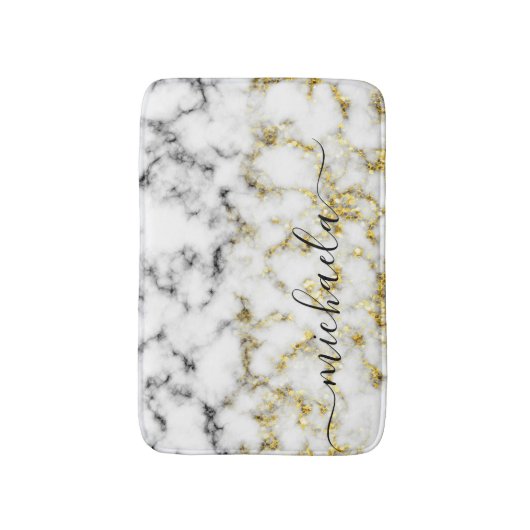Zwart-wit marmeren gouden sprankeling Aangepaste n Badmat (Voorkant Verticaal)