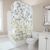 Zwart-wit marmeren gouden sprankeling Aangepaste n Douchegordijn (In situ)