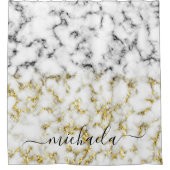 Zwart-wit marmeren gouden sprankeling Aangepaste n Douchegordijn (Voorkant)