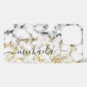 Zwart-wit marmeren gouden sprankeling Aangepaste n iPhone Hoesje (Achterkant horizontaal)