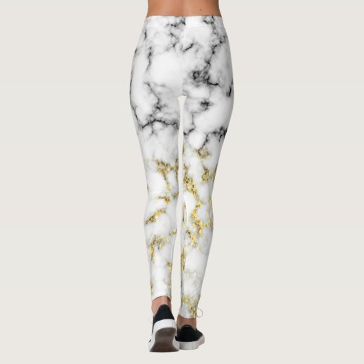 Zwart-wit marmeren gouden sprankeling Aangepaste n Leggings (Achterkant)
