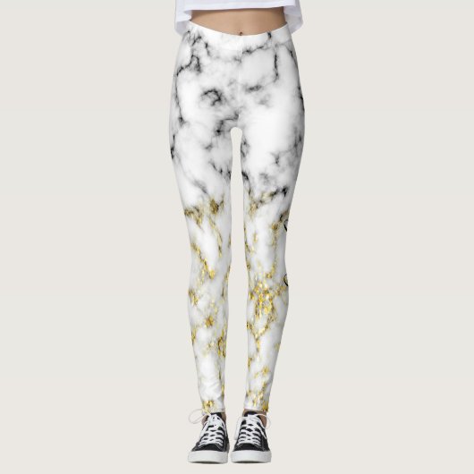 Zwart-wit marmeren gouden sprankeling Aangepaste n Leggings (Voorkant)