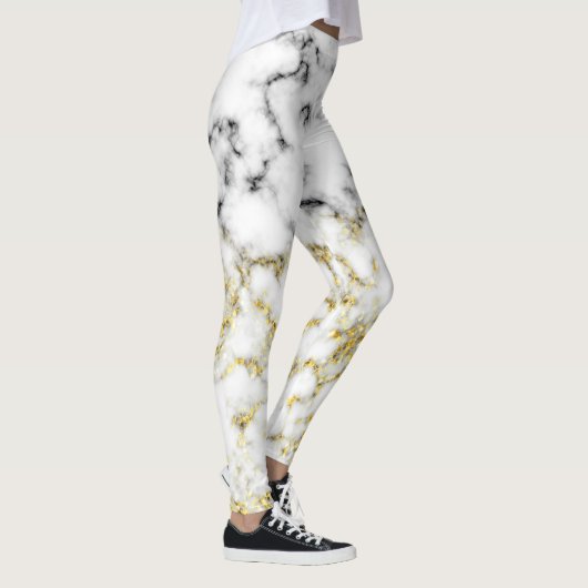 Zwart-wit marmeren gouden sprankeling Aangepaste n Leggings (Rechts)
