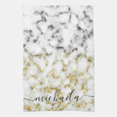 Zwart-wit marmeren gouden sprankeling Aangepaste n Theedoek (Verticaal)