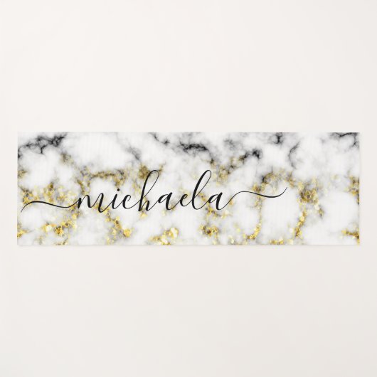 Zwart-wit marmeren gouden sprankeling Aangepaste n Yogamat (Voorkant (horizontaal))
