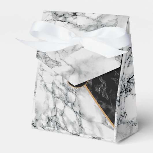 Zwart wit marmeren gunst box - uw brief bedankdoosjes (Voorkant Zijde)