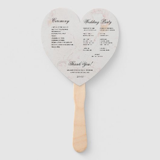 Zwart Wit Marmeren Hart Elegant Huwelijksprogramma Handwaaier (Achterkant)
