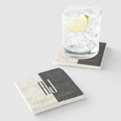 Zwart-wit marmeren Initialen Monogrammed Stenen Onderzetter (Zijkant)