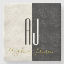 Zwart-wit marmeren Initialen Monogrammed Stenen Onderzetter