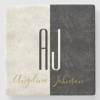 Zwart-wit marmeren Initialen Monogrammed Stenen Onderzetter