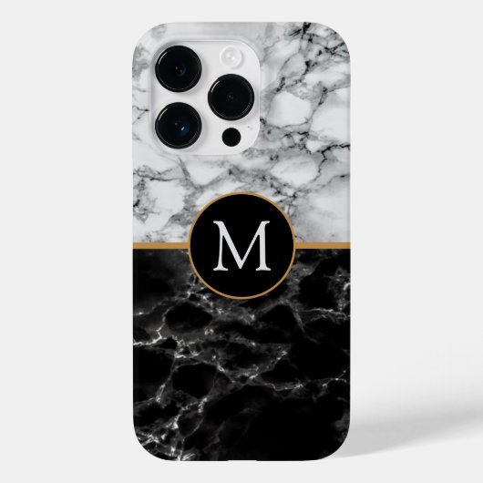 Zwart Wit Marmeren iPhone Case Gepersonaliseerde b (Achterkant)