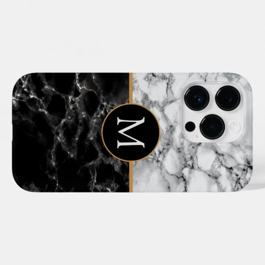 Zwart Wit Marmeren iPhone Case Gepersonaliseerde b (Achterkant (horizontaal))