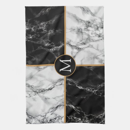 Zwart Wit Marmeren Keuken Handdoek Custom Letter (Verticaal)