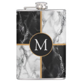 Zwart wit marmeren kolf met aangepaste uw brief heupfles (Voorkant)