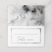Zwart-wit Marmeren Lijst Formeel Script Bruiloft Plaatskaartje (Buitenkant ongevouwen)
