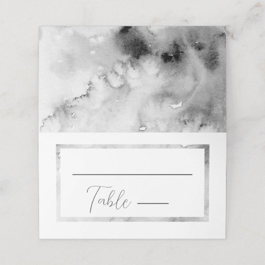 Zwart-wit Marmeren Lijst Formeel Script Bruiloft Plaatskaartje (Buitenkant ongevouwen)
