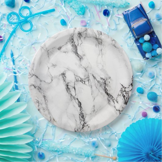 Zwart-wit marmeren look papieren bordje (Feest)